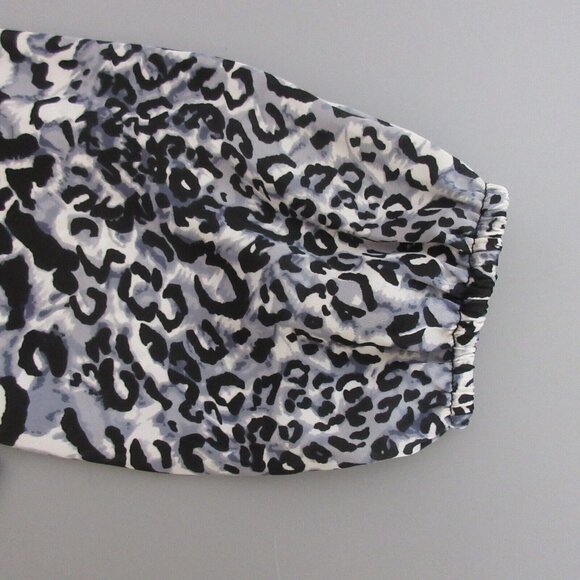 Ellen Tracy Womens Blouse Small Black Animal Print Gathered Peplum Silky Keyhole - Picture 9 of 10